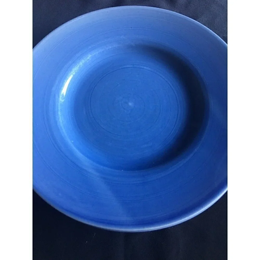 PIER 1 Dinner Plates Hand Painted Blue Swirl Spiral Vintage RARE SET OF 3